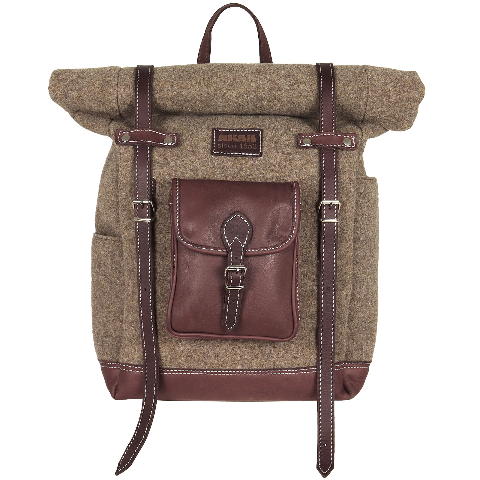 AKAH Rolltop-Rucksack aus Wollfilz und Olivenleder AKAH Rolltop-Rucksack aus Wollfilz und Olivenleder